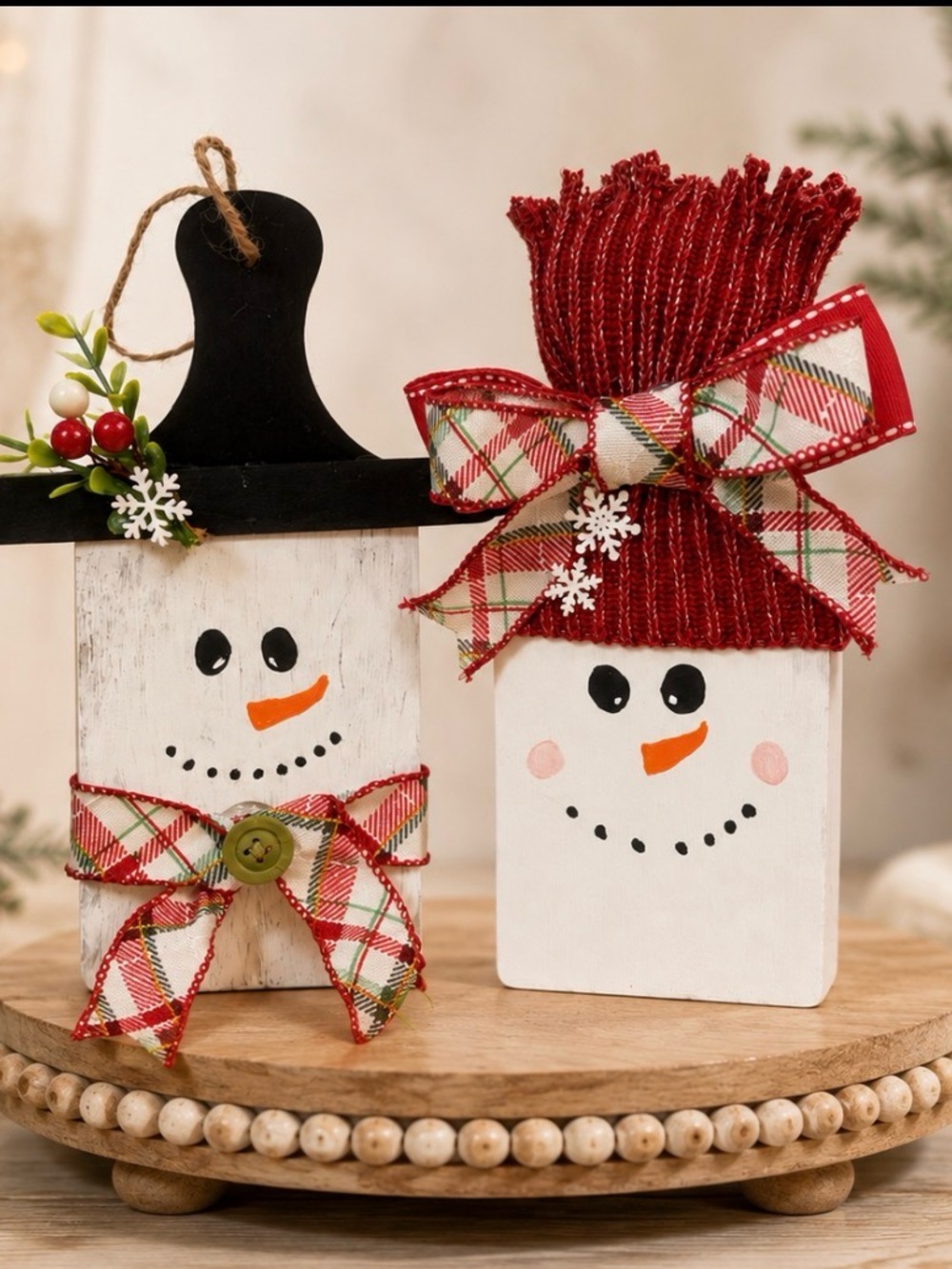 Handcrafted Red & White Snowman Ornament Set - Home Holiday - Picture 2 of 2